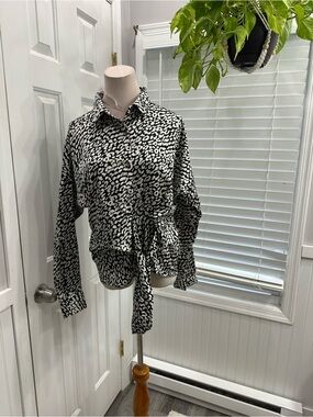 Soulmates Black and White Leopard Print Button-Down Shirt